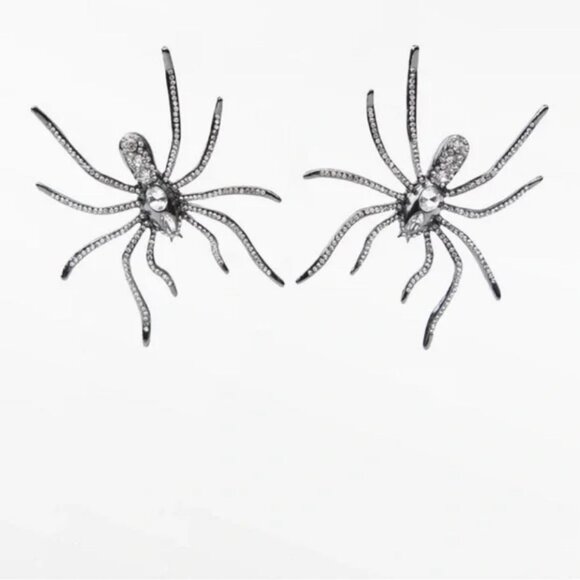 ZARA Rhinestone Crystal Oversized Spider Statement Earrings NEW with Tags - Picture 5 of 6